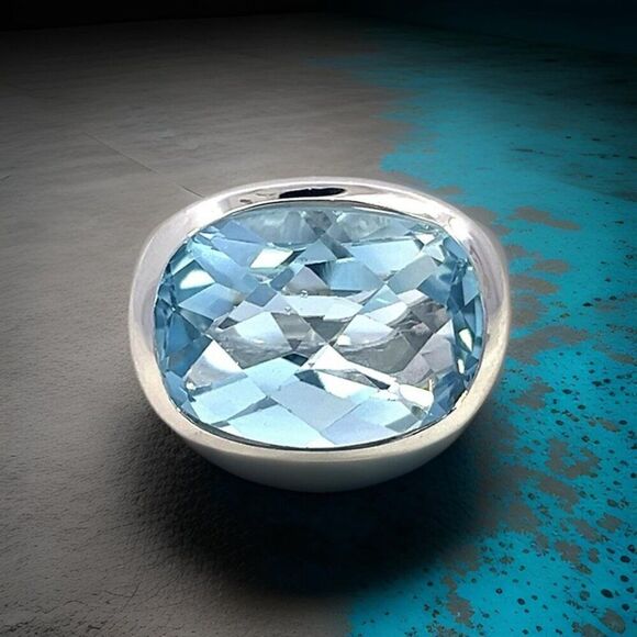 Natural Solitaire Blue Topaz Ring 6.5 14k WG 17.35 Cts Certified $2975 401575